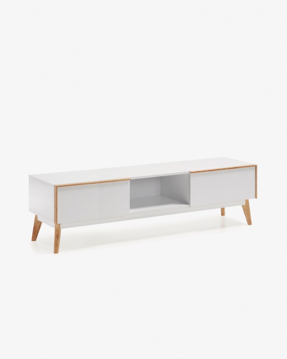 Mueble TV Melan 150 x 45 cm con lacado blanco y madera maciza de caucho 
