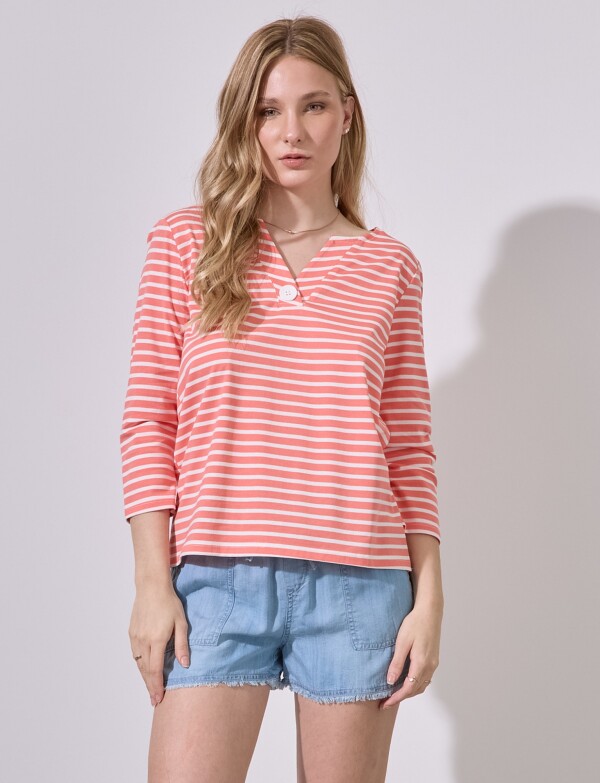 Remera Algodon Boton CORAL