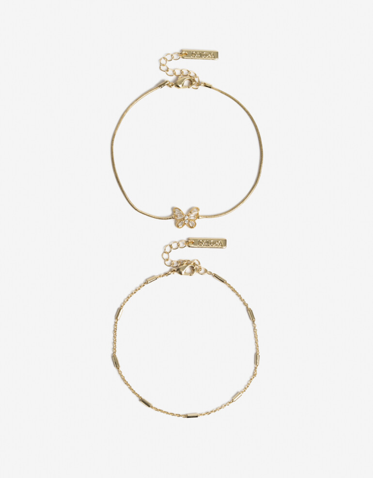 Pulseras Flexibles Sets Cubic zirconia Set De Pulseras Flexibles Bañado En Oro - Dorado