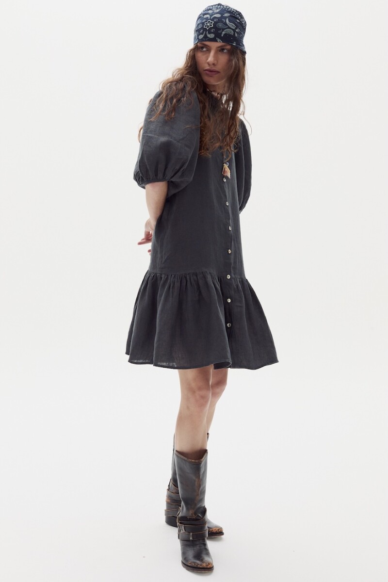 Vestido Carmela en Lino Blue & Ochre Checks
