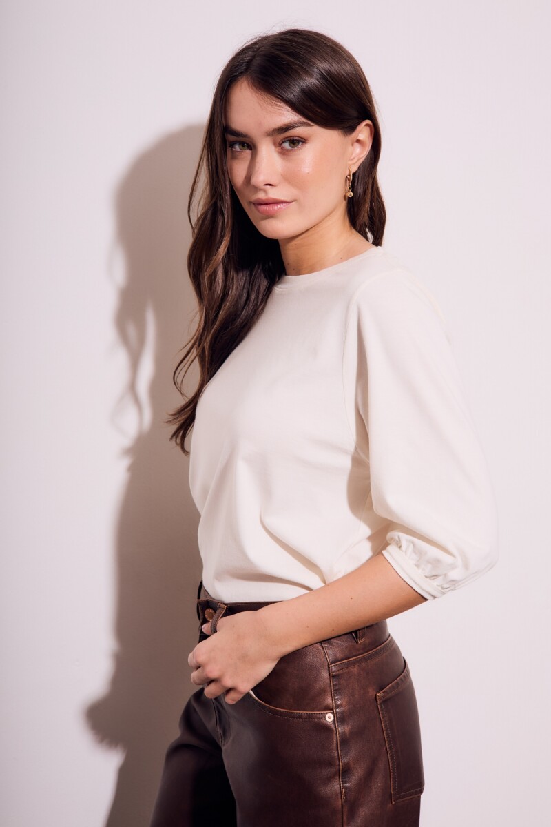 Remera Algodón Manga Globo Off White