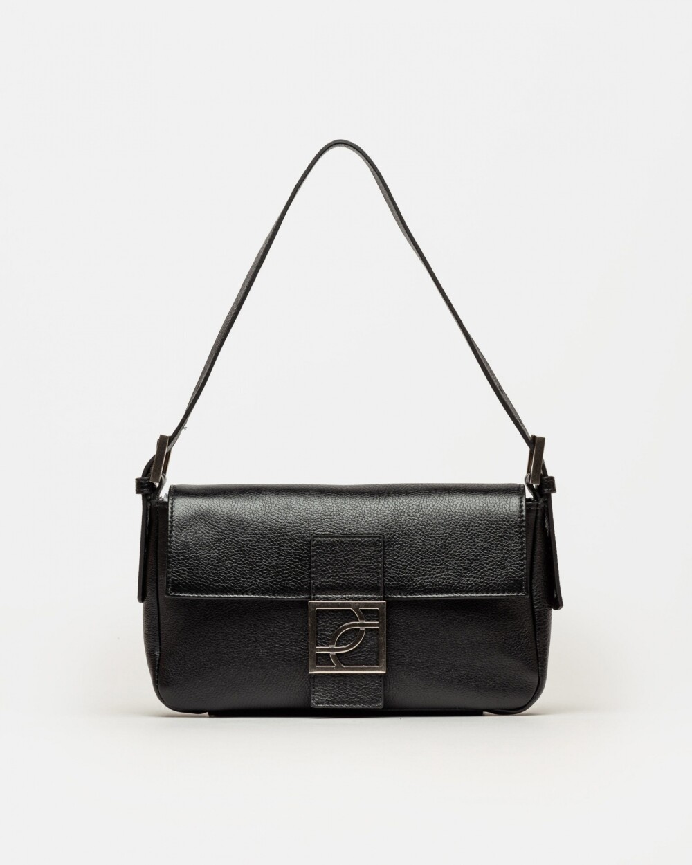 Cartera al hombro Signature en cuero graneado Negro