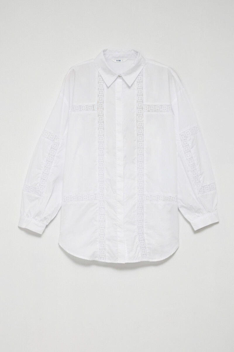 Camisa manga larga broderie - Blanco 