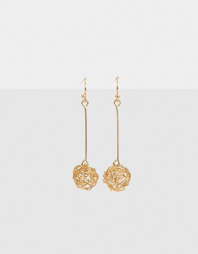 Aros Colgantes Largos Metal Aros Colgantes Bolita - Dorado