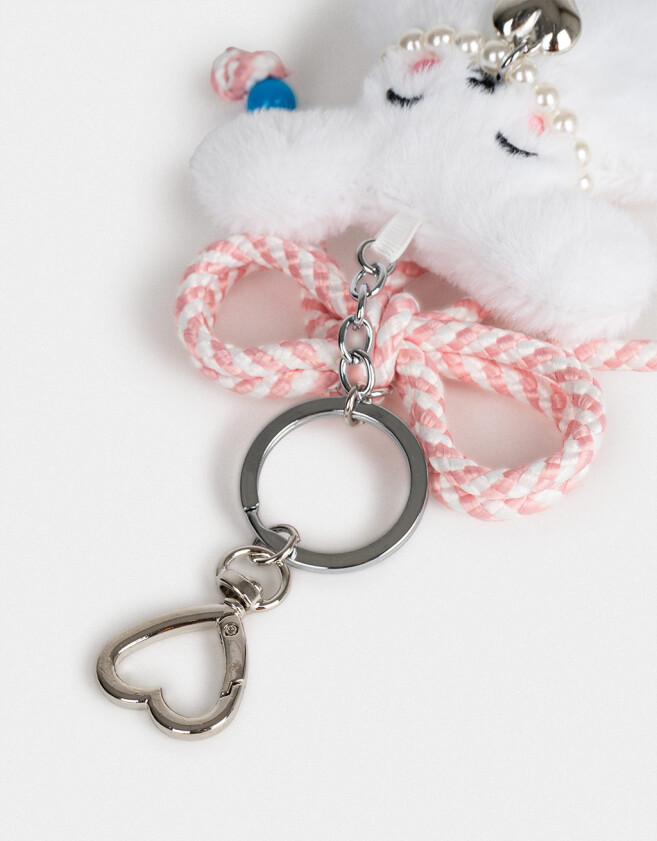 Llavero Peluche Llavero Y Charm De Conejo Con Moño - Blanco Crudo