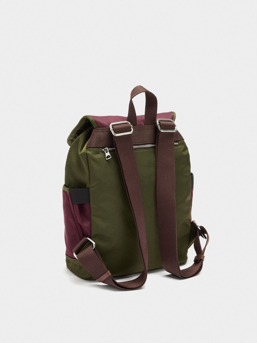 Mochila Color Block Con Nylon caqui