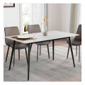 Mesa De Comedor Vidrio Símil Marmol 1.40x0.80m Patas De Hierro Blanco