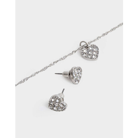 Set De Collar Y Aros Con Strass Plateado