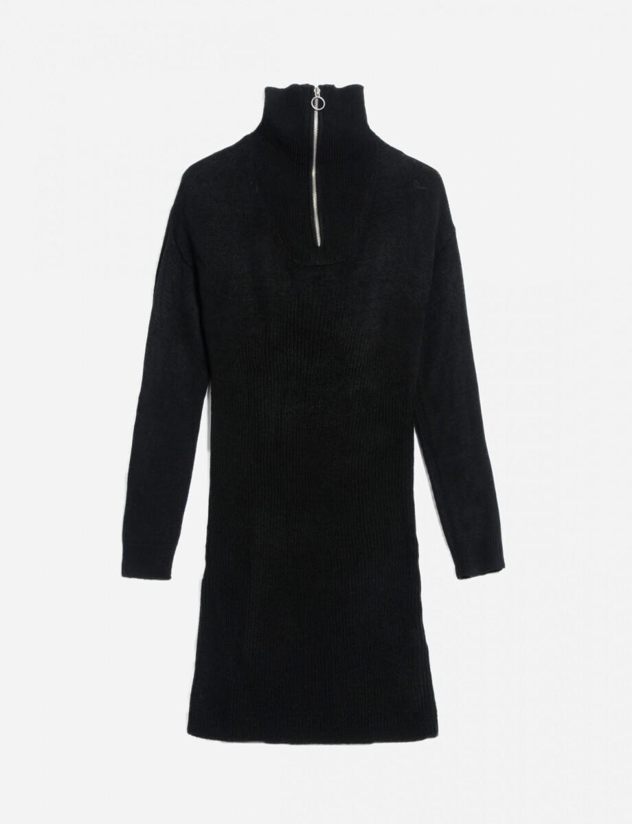 Vestido corto tejido con medio cierre - Negro 