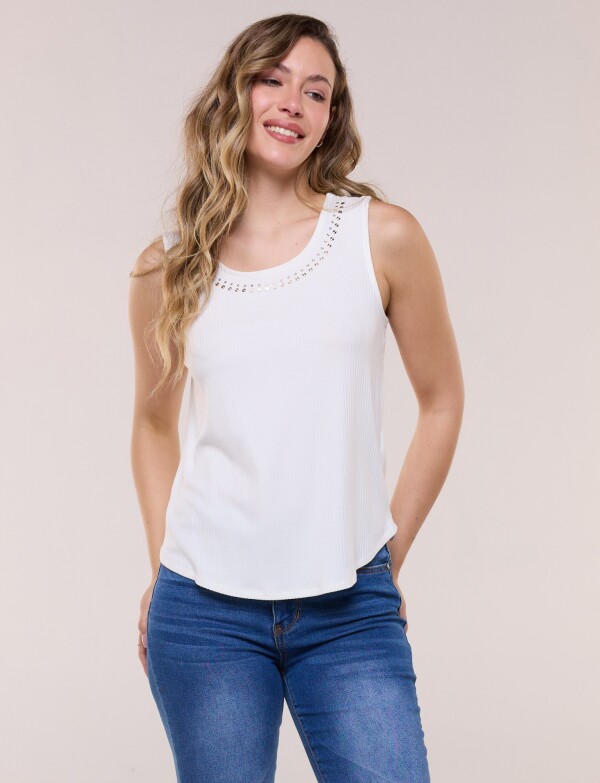 Musculosa Escote Redondo Con Tachas CRUDO