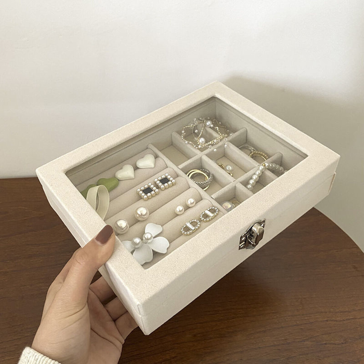 Alhajero c/tapa de vidrio - Beige 