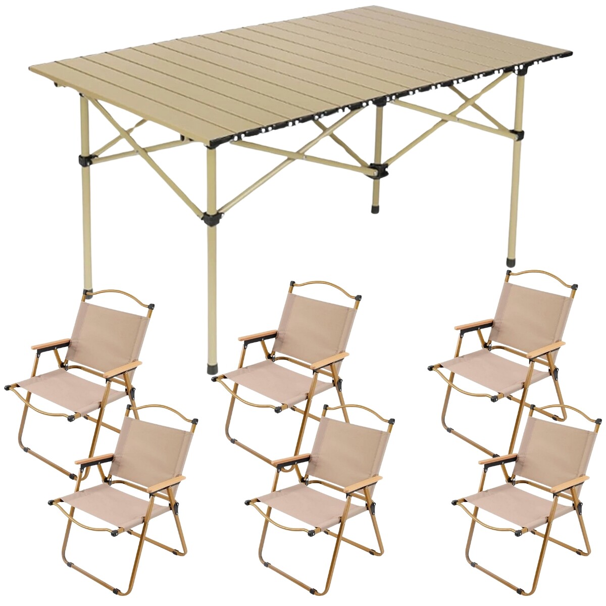 COMBO mesa plegable + 6 sillas en aluminio para camping o jardín 