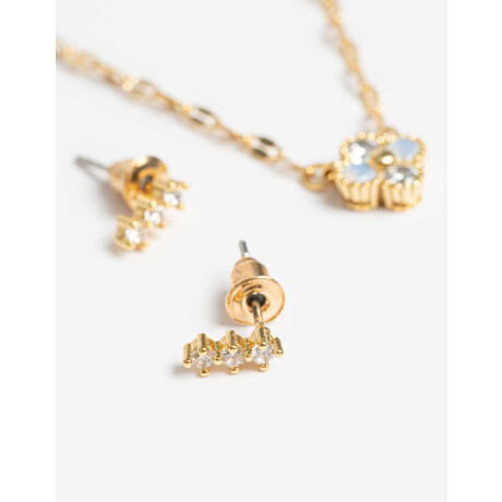 Set De Aros Pasantes Y Collar Cubic Dorado