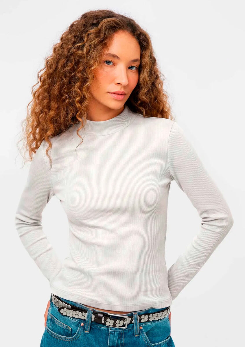 BLUSA DE CUELLO ALTO ACANALADO - BLANCO 
