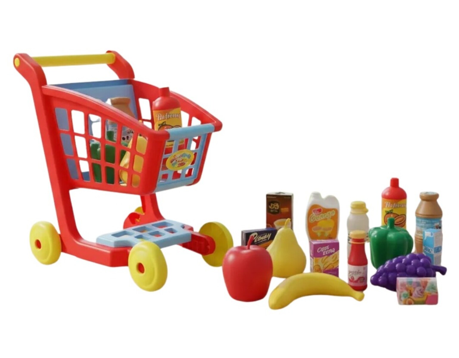 Carrito de supermercado infantil con accesorios. 