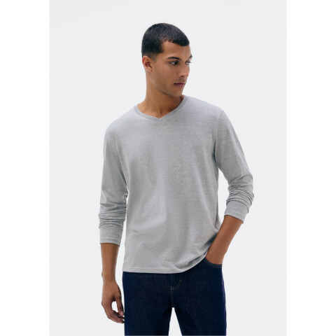 CAMISETA ML MASC CINZA MESCLA