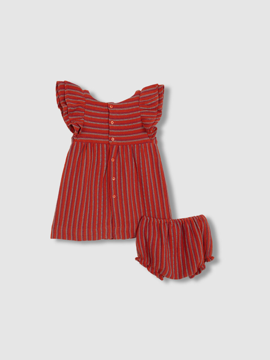 Vestido De Rayas Multicolor Naranja