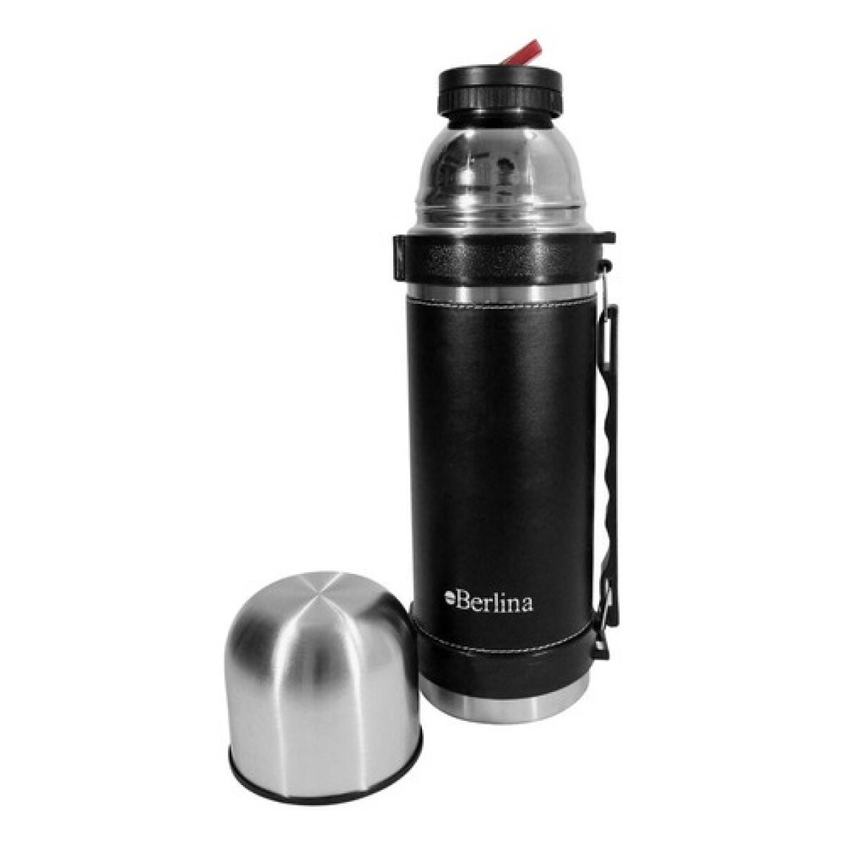 Termo acero inoxidable Berlina 1L forrado en cuerina con asa y pico cebador - Negro 