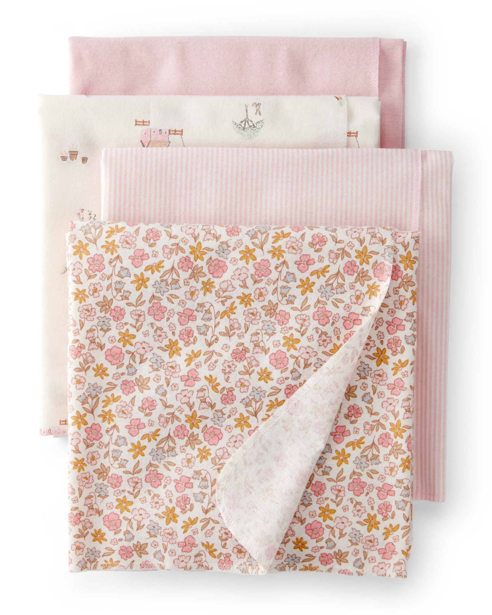 Pack cuatro mantas recibidoras de algodón, diseño floral Sin color