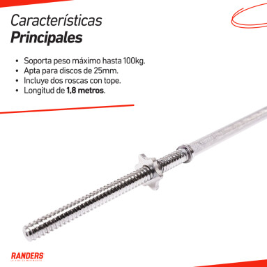 Barra Recta Maciza 1.8m con Topes Barra Recta Maciza 1.8m con Topes