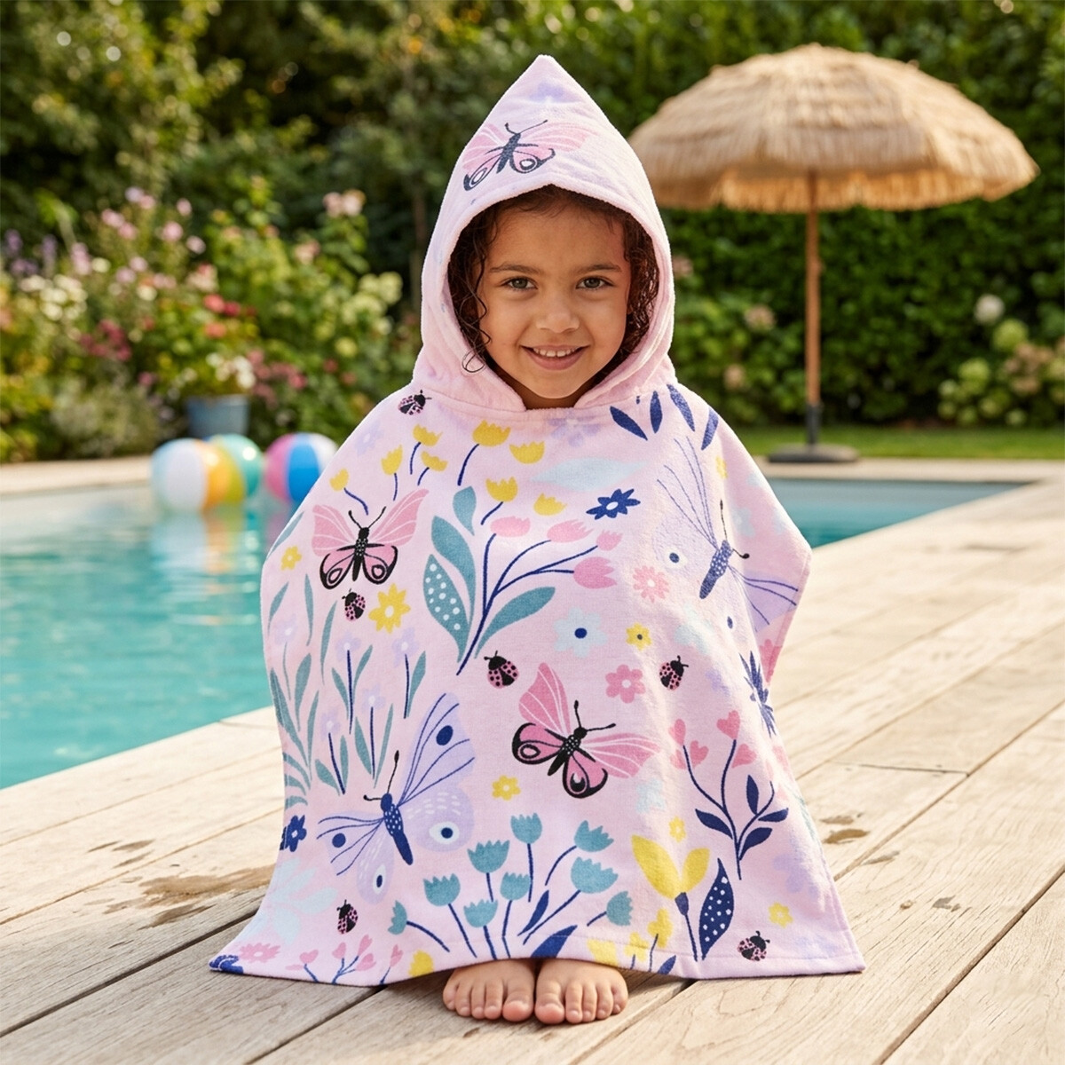 Bata Poncho Infantil Varios Diseños 100% Algodón 60 x 60 cm - Mariposa 
