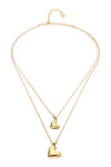 COLLAR DOBLE DE ALEACIÓN DE METALES BAÑADO EN ORO 18K CON DOS CORAZONES Colgante