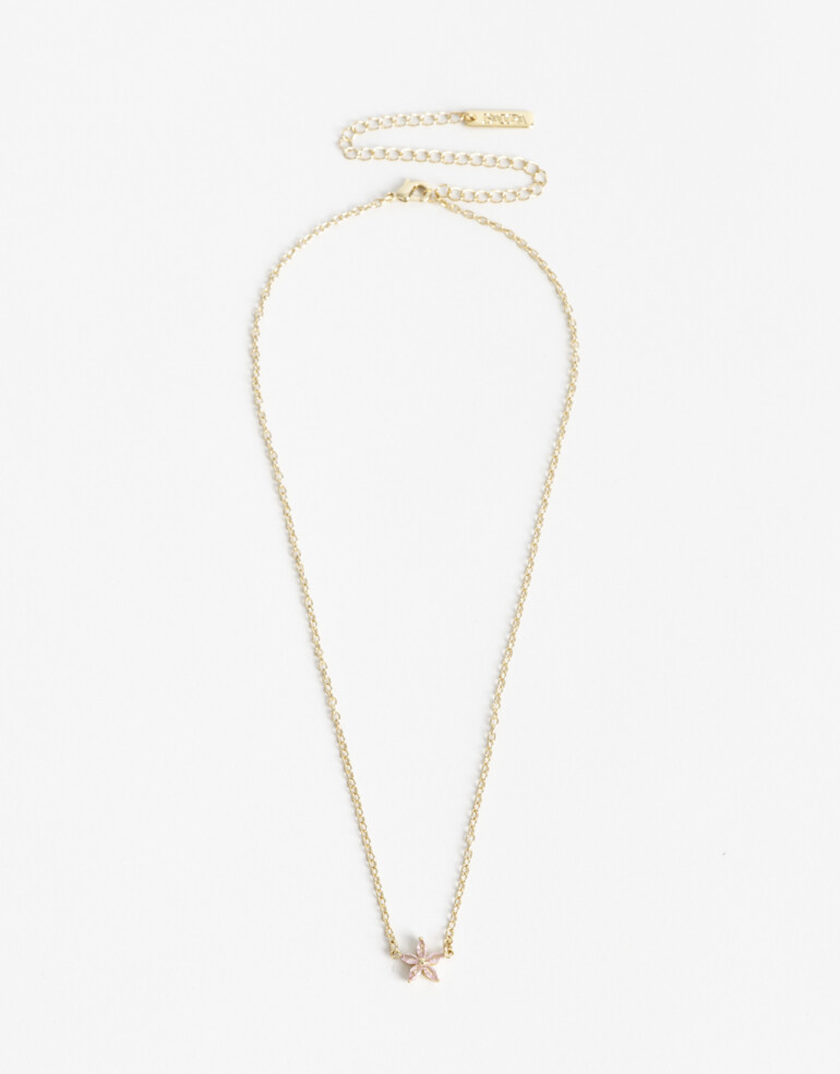 Cadena Corta con Dije Cubic zirconia Collar Con Dije Floral Cubic Dorado - Dorado