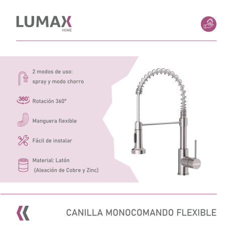 Canilla Monomando Lavaplatos Flexible Griferia Cocina Plateado/Gris
