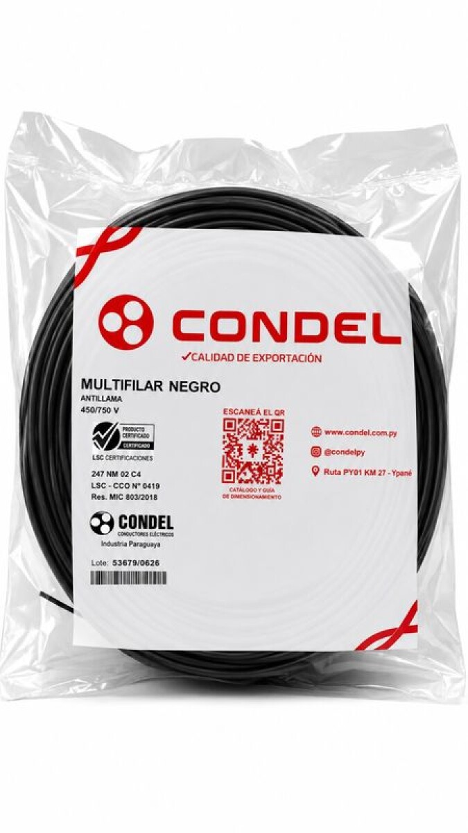 CABLE MULTIFILAR 0,50MM2 NEGRO CONDEL 