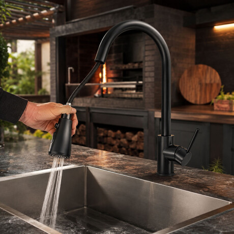 Grifo Monocomando Manguera Extensible Cocina Moderno Negro