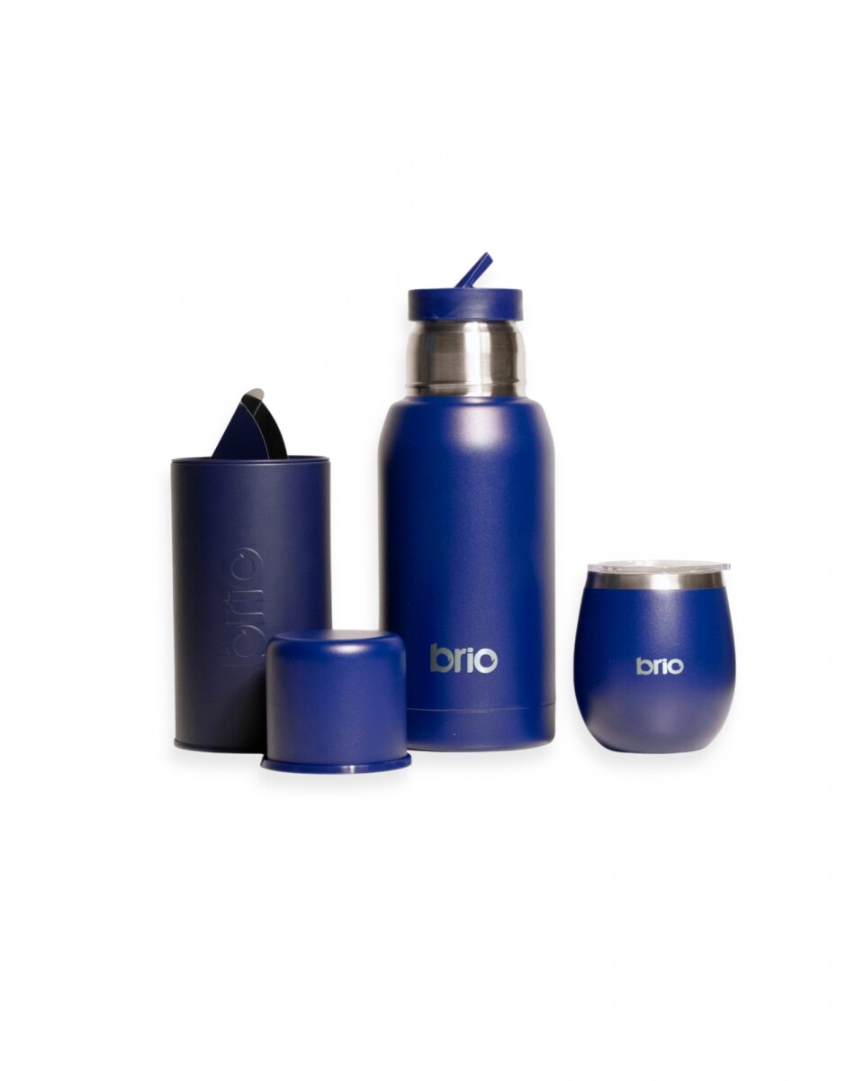 Set termo 750ml + mate redondo + yerbera 200gr - Azul 
