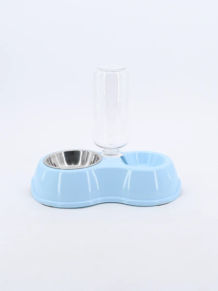 PLATO PARA MASCOTA DOBLE CON BEBEDERO CELESTE