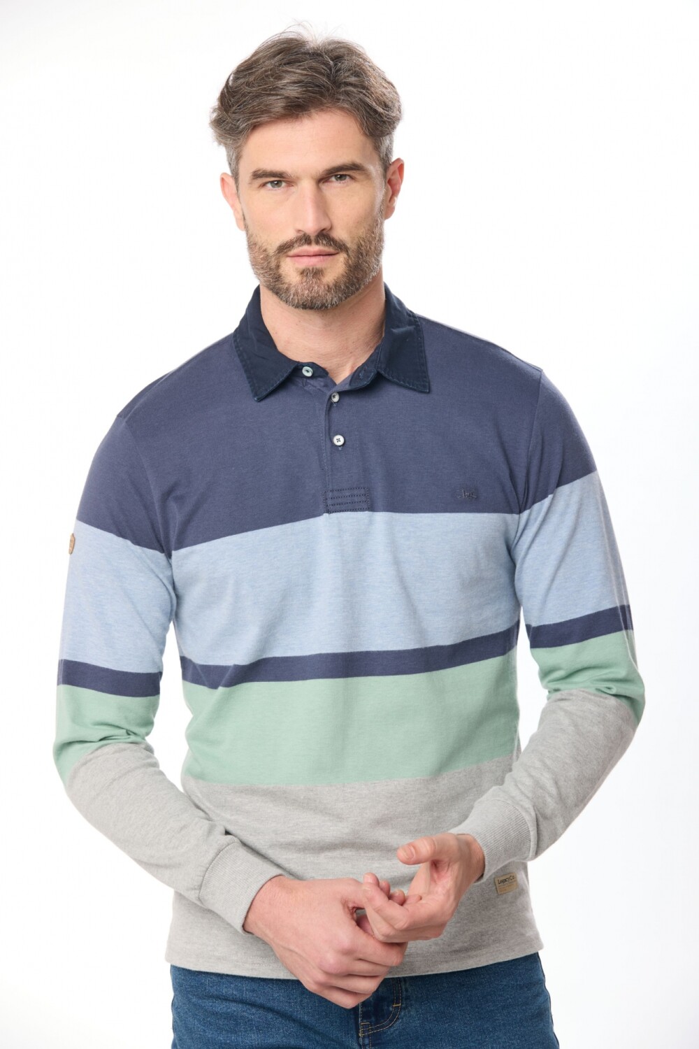 REMERA POLO RAYADA Azul