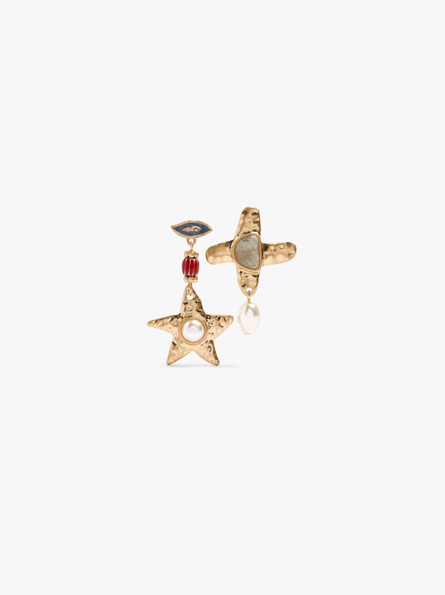 Pendientes Asimétricos Con Piedras Y Perlas - multicolor 