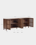 Aparador Beyla 4 puertas de chapa y madera maciza de fresno con acabado tono nogal 180 x 71,5 cm Aparador Beyla 4 puertas de chapa y madera maciza de fresno con acabado tono nogal 180 x 71,5 cm