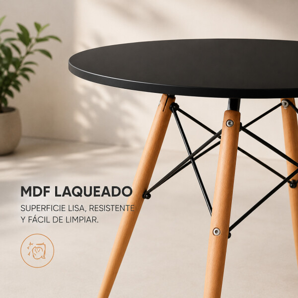Mesa Comedor ComboHome Eames Redonda Laqueada 100Cm Premium Negro 1