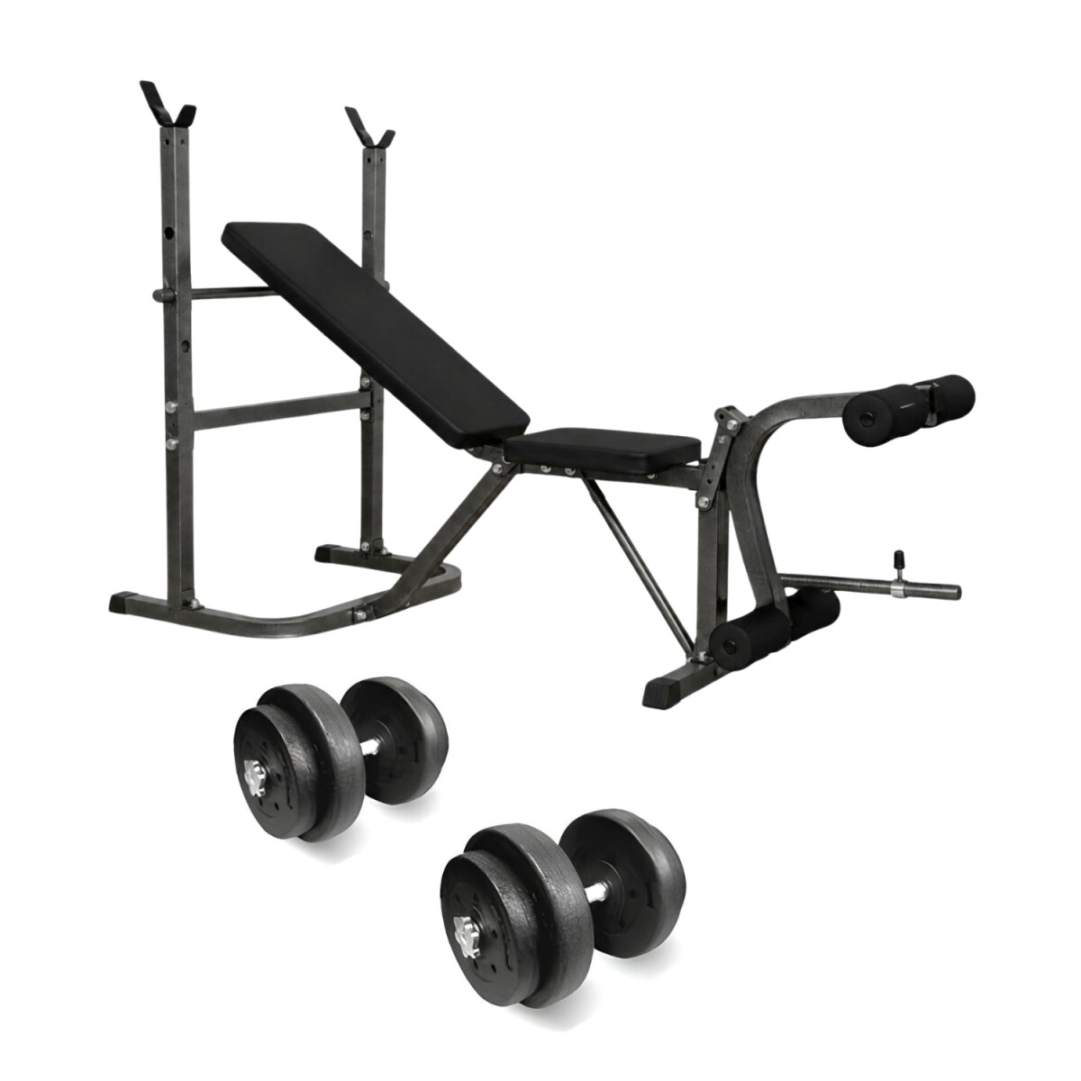 Combo Banco Multifunción ZGS-261 + Barra Recta Mancuernas y 45Kg en Discos de Pesas 