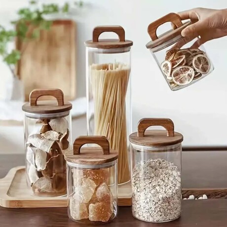 Frasco Recipiente Boro 1Lt en Vidrio y Tapa Madera Acacia Transparente