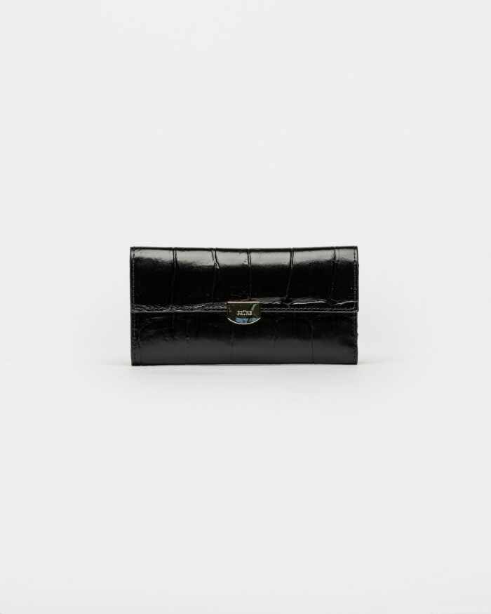 Billetera Dalia En Cuero Grabado Croco Negro