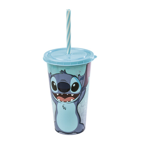 Vaso Plástico con Pajita Stitch Diseños Surtidos 500 ml U