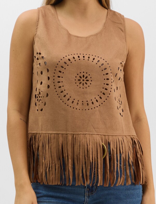 Blusa Suede Flecos MARRON