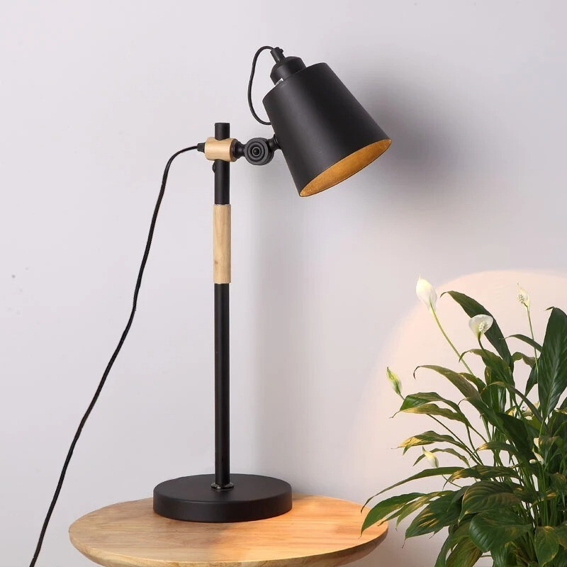 Pack X 2 Lampara Escritorio Portátil Nórdica Metal Y Madera Negro