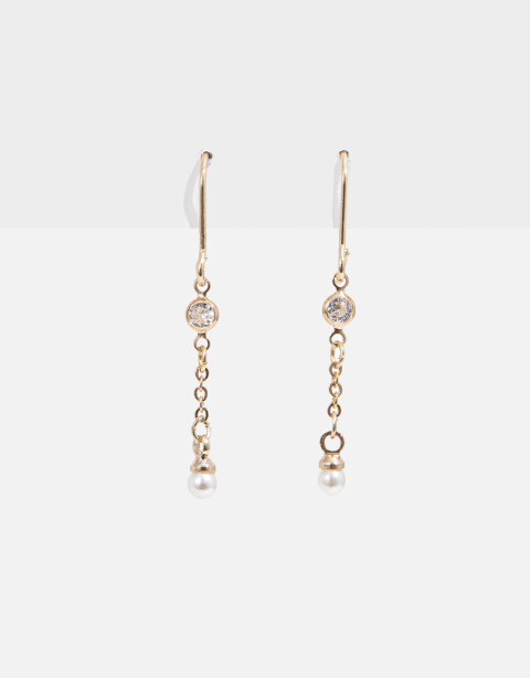 Aros Colgantes Largos Strass Aros Largos Con Cubic - Dorado