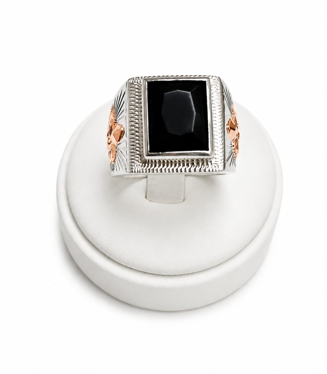 Anillo sello caballero piedra rectangular zafiro 