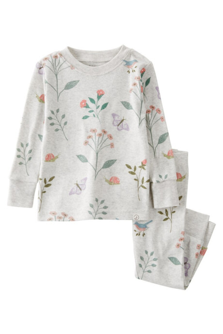 Pijama dos piezas de algodón orgánico, remera y pantalón, diseño jardín Sin color