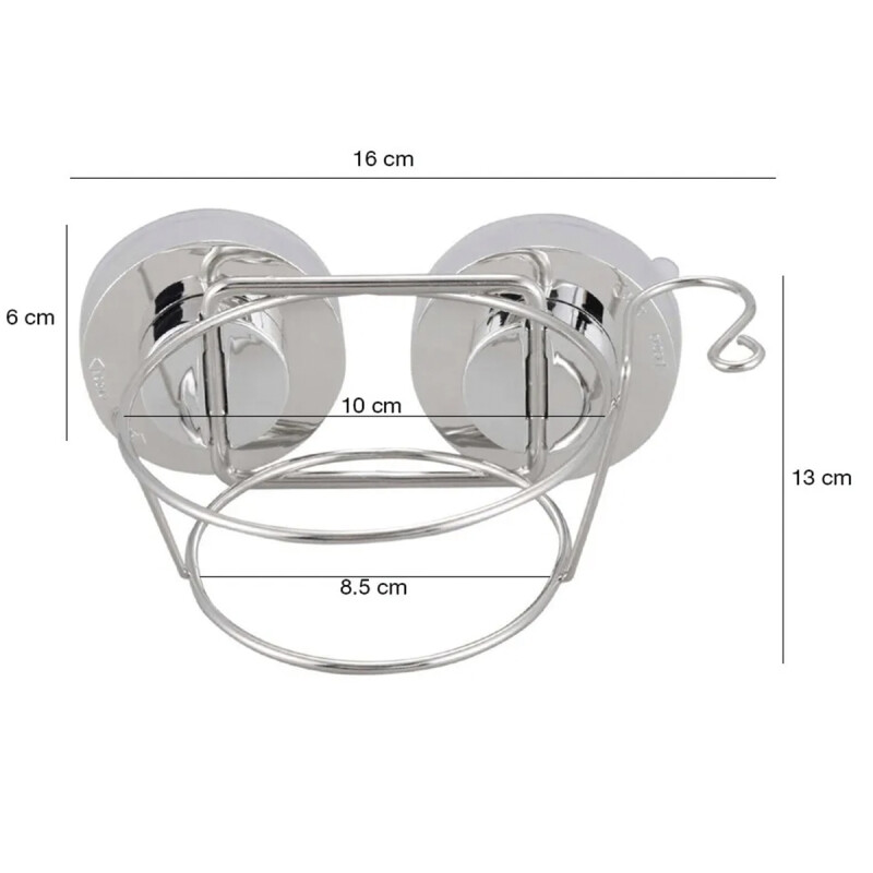 Soporte con ventosa para secador de pelo acero inoxidable GRIS