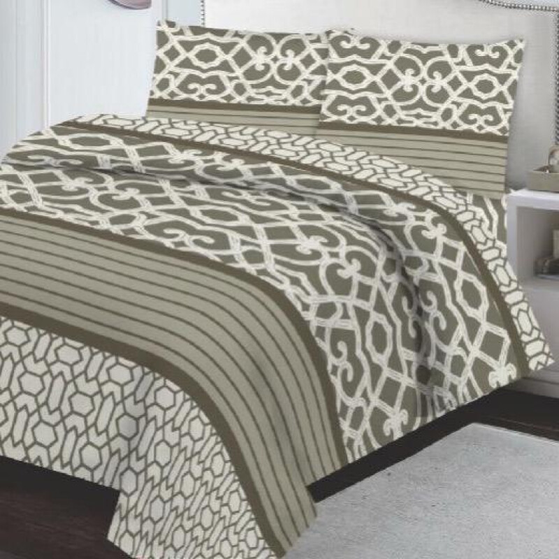 Juego De Sábanas 1 Plaza ESTAMPADOS Cotton Flor ARABESCO MARRON ELEGANTE