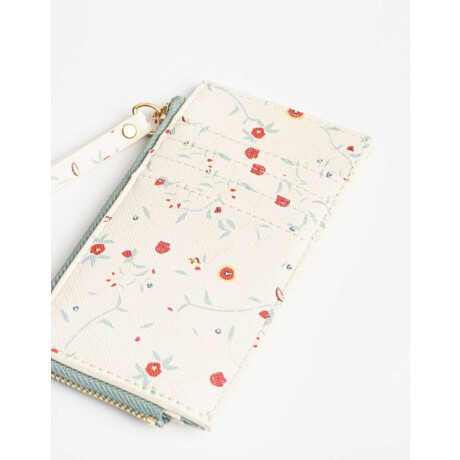 Tarjetero Horizontal Con Cierre Estampado Flores