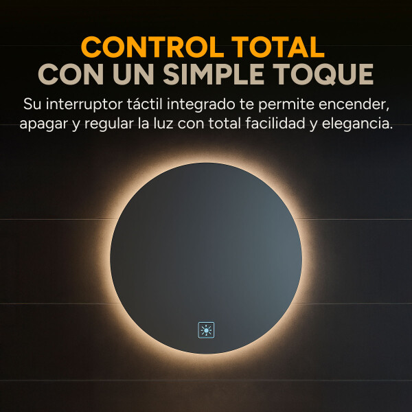 Espejo Redondo Baño Táctil 3 Modos Luz Retroiluminado 60 Cm Diseño Circular