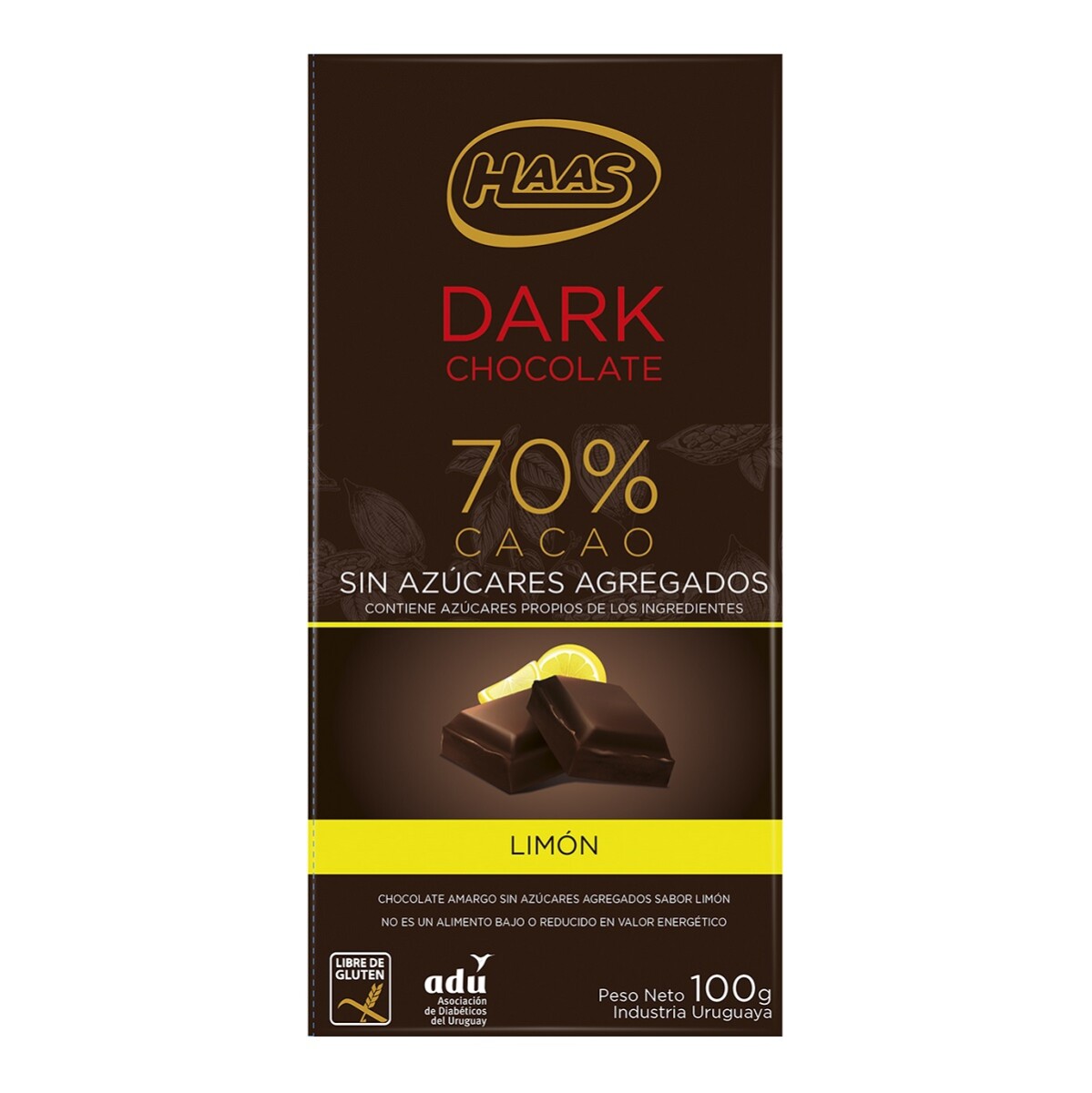 Haas Tableta Chocolate Amargo S/azucar Limon 100 Grs. 